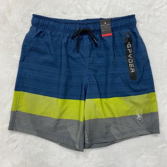 SPYDER Blue Green Swim Shorts Mens Size XL Quick Dry UPF 30+ Boxer Line… - Picture 1 of 10